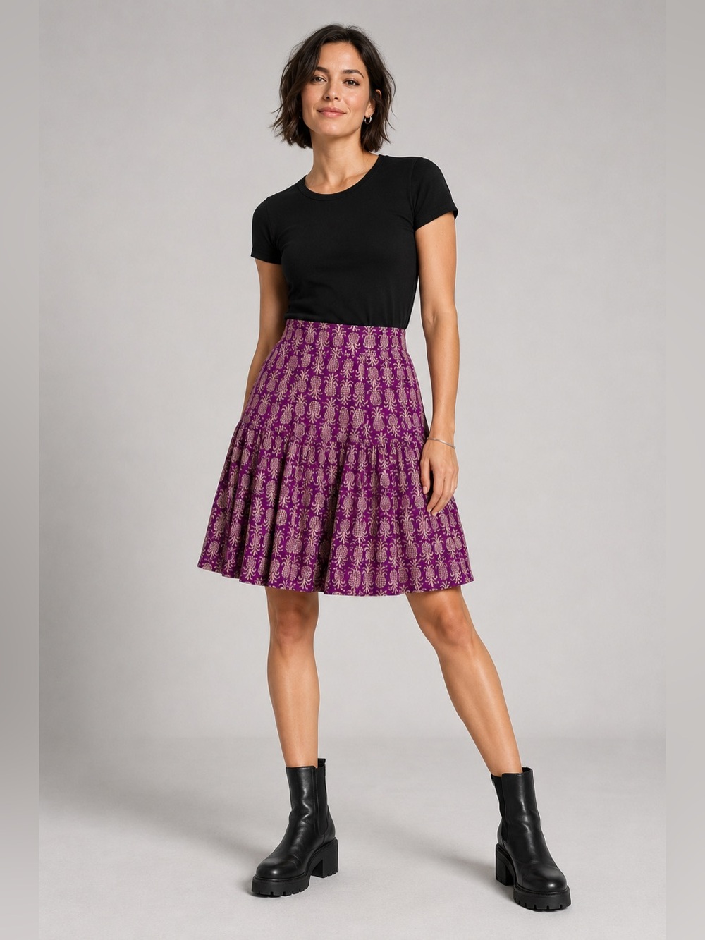 Effie’s Heart Purple Pineapple Print A-Line Swing Skirt Small Retro